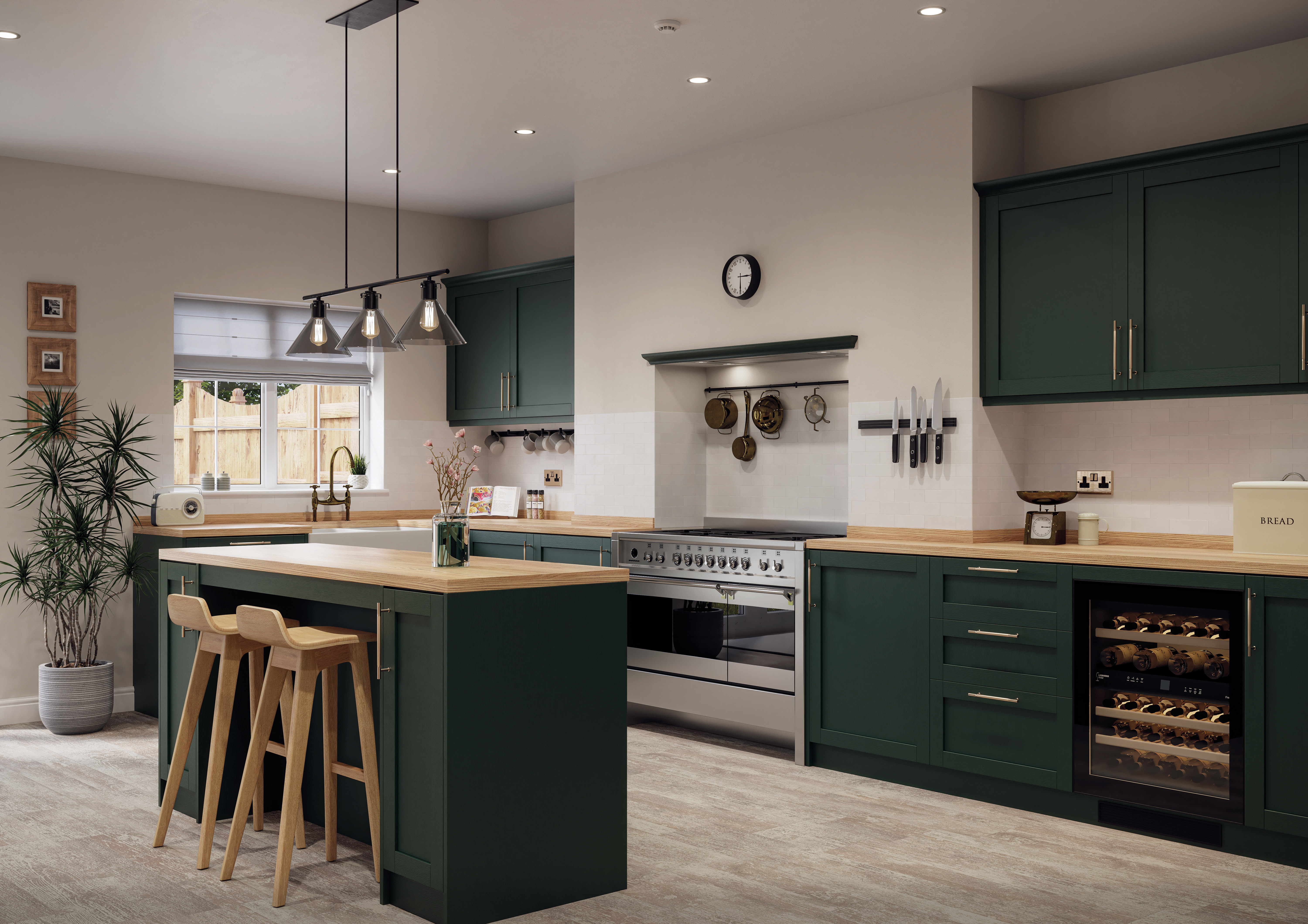 Dark green Balham skinny Shaker kitchen by Gaddesby
